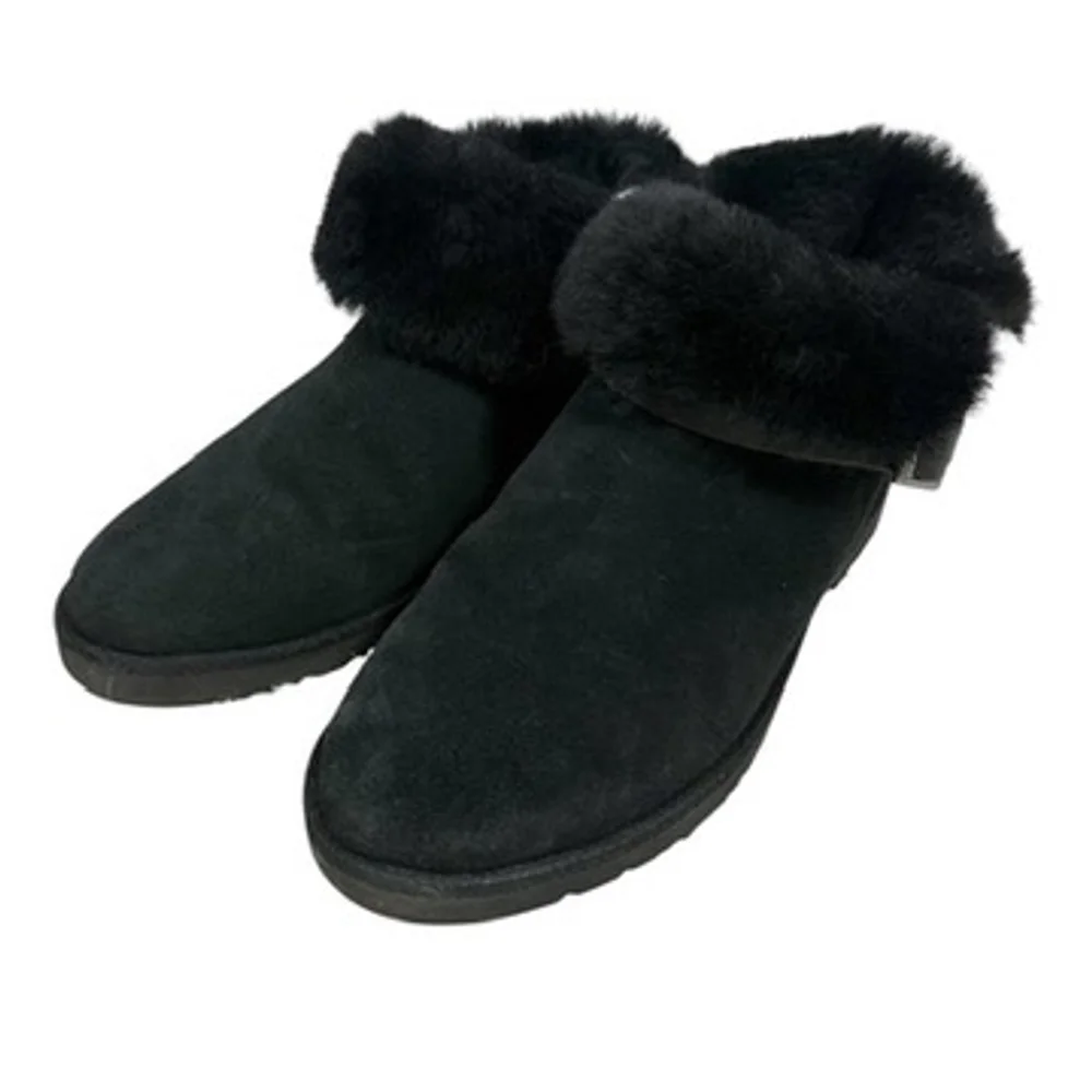 UGG Romely Suede Short Buckle UGG plush Lined Boots Black Shearling Size 7